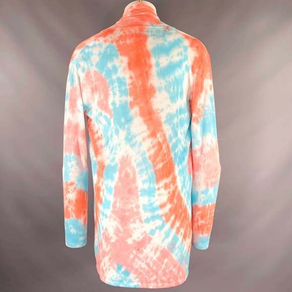 BAJA EAST Pink Blue Tie Dye Pima Cotton Open Front Cardigan - Picture 3 of 6